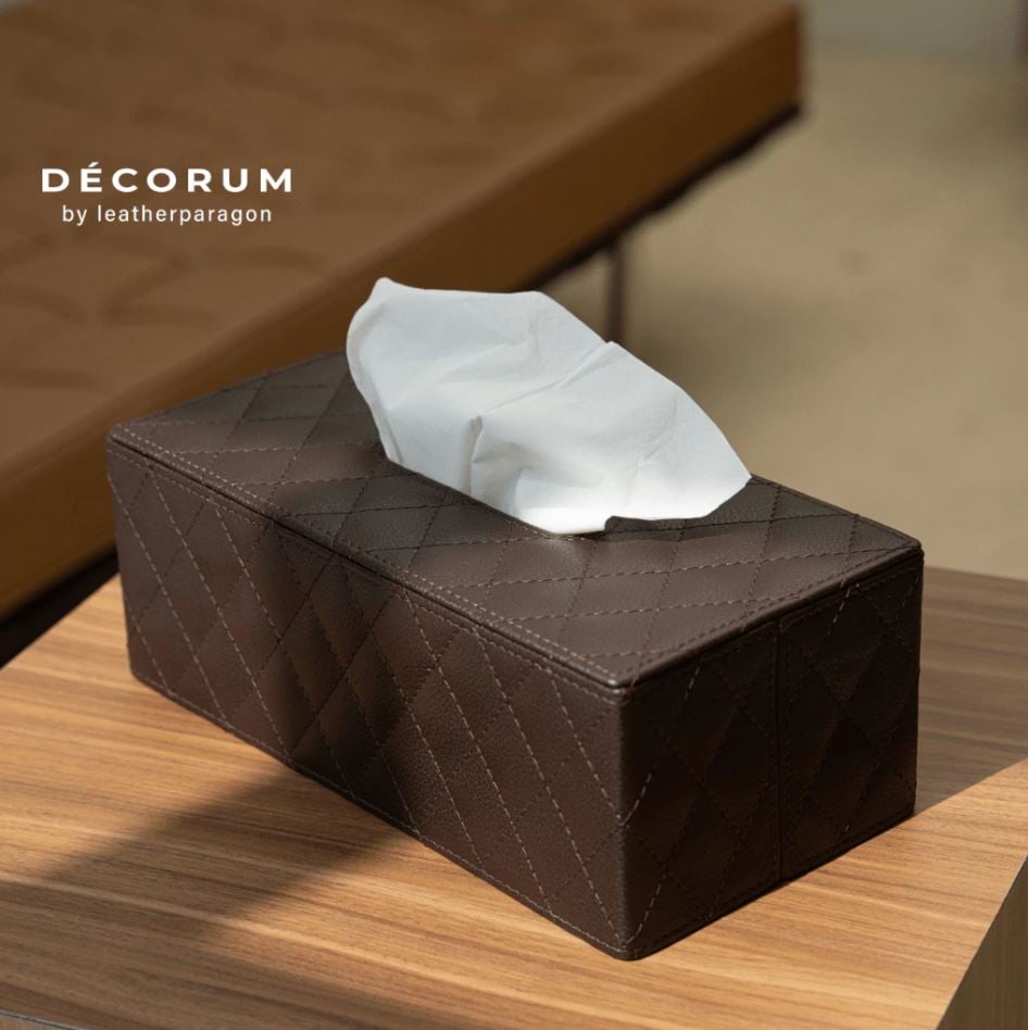 กล่องหนังใส่ทิชชู่ ลายตาราง Decorum 27.5x13x9.5 cm สีน้ำตาล_1